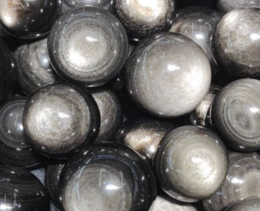 Silver obsidian stone sphere