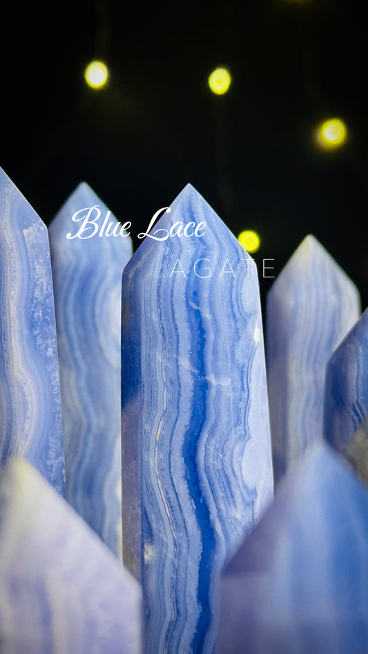 Blue lace agate stone tower