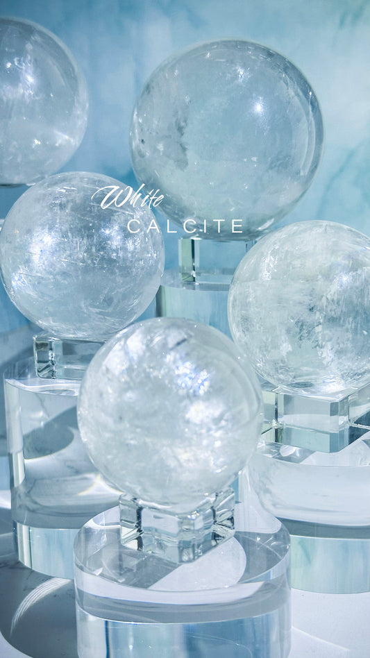 Rainbow white calcite stone sphere
